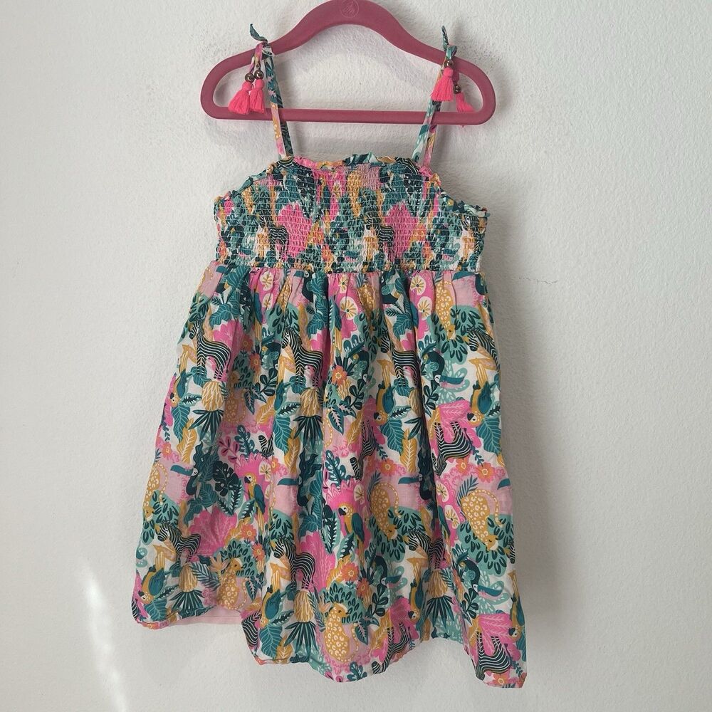 Tommy Bahama Girls White Pink Green Jungle Animals Sleeveless Dress Size 6